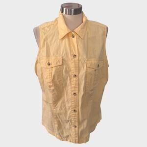 Columbia Womens XL Yellow Sleeveless Button Front Shirt 100% Cotton